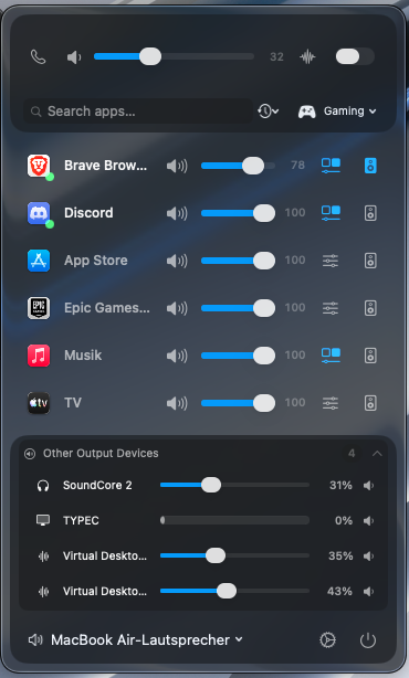 Per-app volume mixer, right in your menu bar